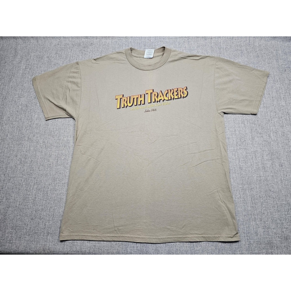 VTG Jesus Shirt Mens XL Tan Christian John 14:6 Double Sided Graphic Tee